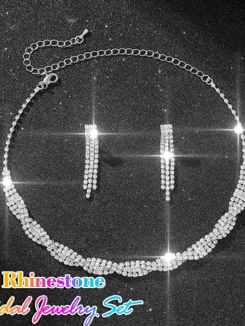 Bridal Wedding Jewelry Sets Rhinestones Choker Necklace Earrings Set Prom Formal - Picture 2 of 7